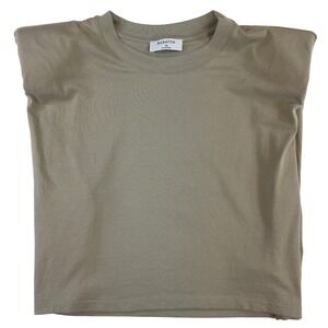 Babaton XS Women's 100% Cotton T-Shirt Khaki Green Short‎ Sleeve Casual Tee